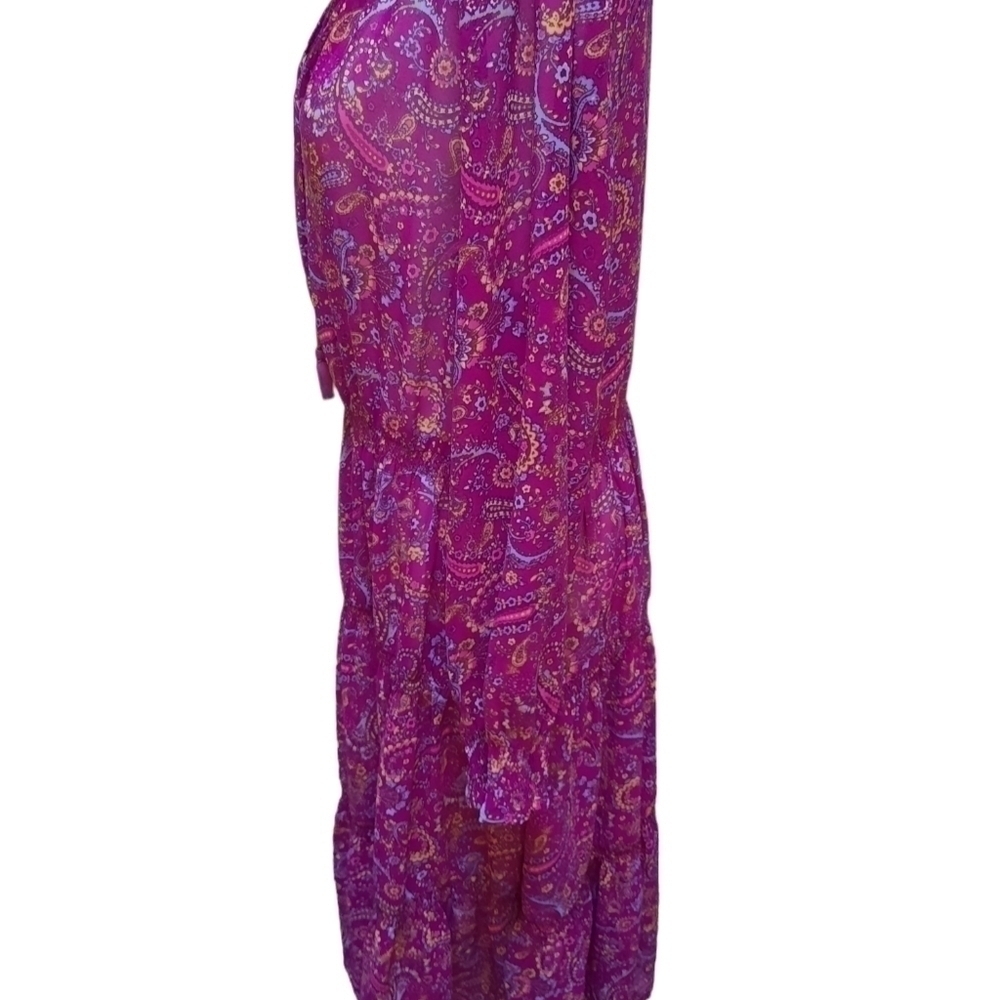 Beach Lunch Lounge Floral Midi Maxi Semi Sheer Tiered Dress Size M - Picture 3 of 7